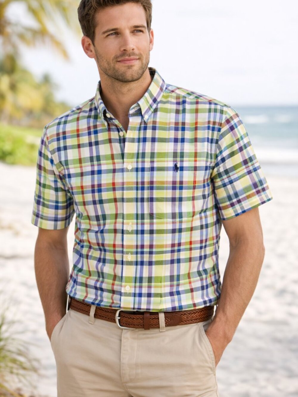 Ralph Lauren Blaire Plaid Short Sleeve Button-Up Shirt Size XL